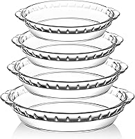 MCIRCO 4-Pack Glass Pie Plates (7-10") Deep Borosilicate Pie Pans with Handles - Oven-Safe Baking Dishes for Pies, Quiches & Casseroles