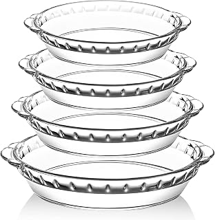 MCIRCO 4 Pack Glass Deep Pie Pans (7" 8" 9" 10") - Oven Safe Borosilicate Pie Plates with Handles for Baking Pies Quiches
