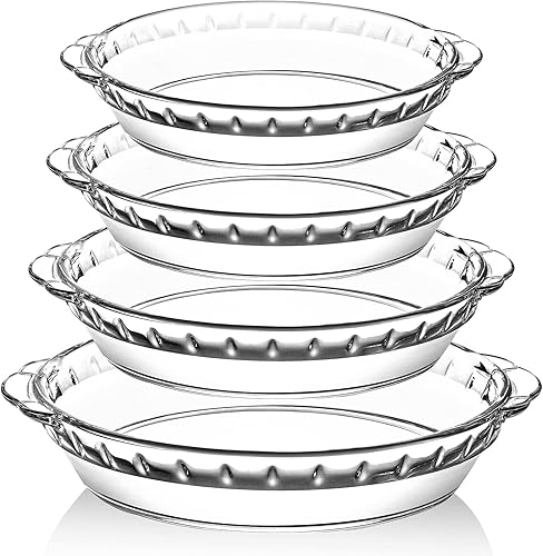 MCIRCO - Juego de 4 platos de vidrio para tartas profundas (7"/8"/9"/10"), platos para hornear pasteles con asas para hornear y servir, transparentes