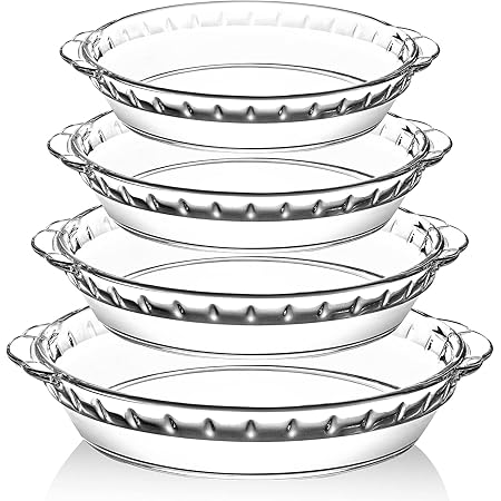 4 Packs Glass Pie Plates, MCIRCO Deep Glass Pie Pans Set (7"/8"/9"/10"), Glass Pie Baking Dishes with Handles for Baking and Serving, Clear