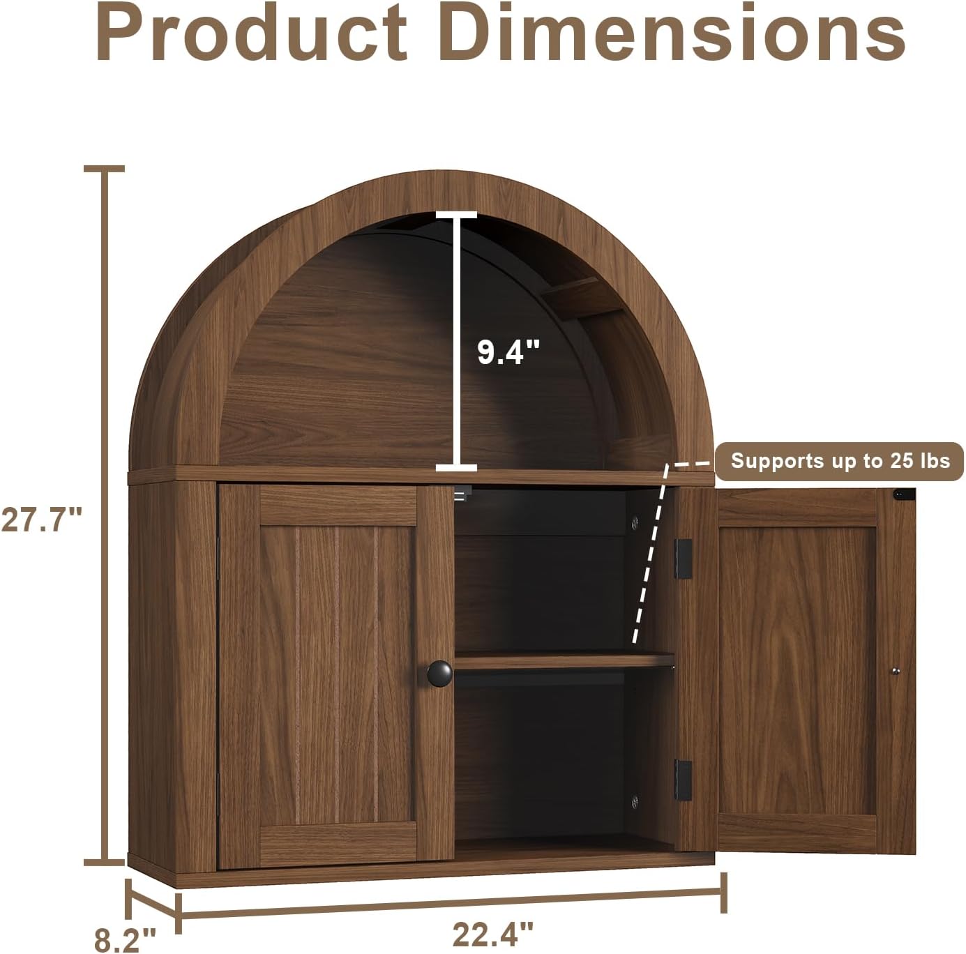 ChooChoo Arched Wall Cabinet, Double Door Medicine Cabinet with Shelf