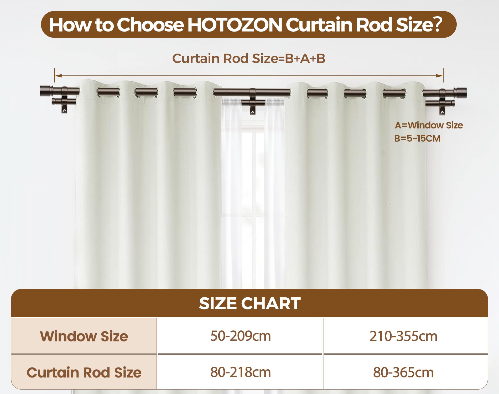 HOTOZON Barra de Cortina Doble 80-365 cm, 25 mm Diámetro Barra Cortinas Bronce Extensible con Remates Clásicos, Juego de Barra de Cortina Doble para Baño, Salón, Dormitorio