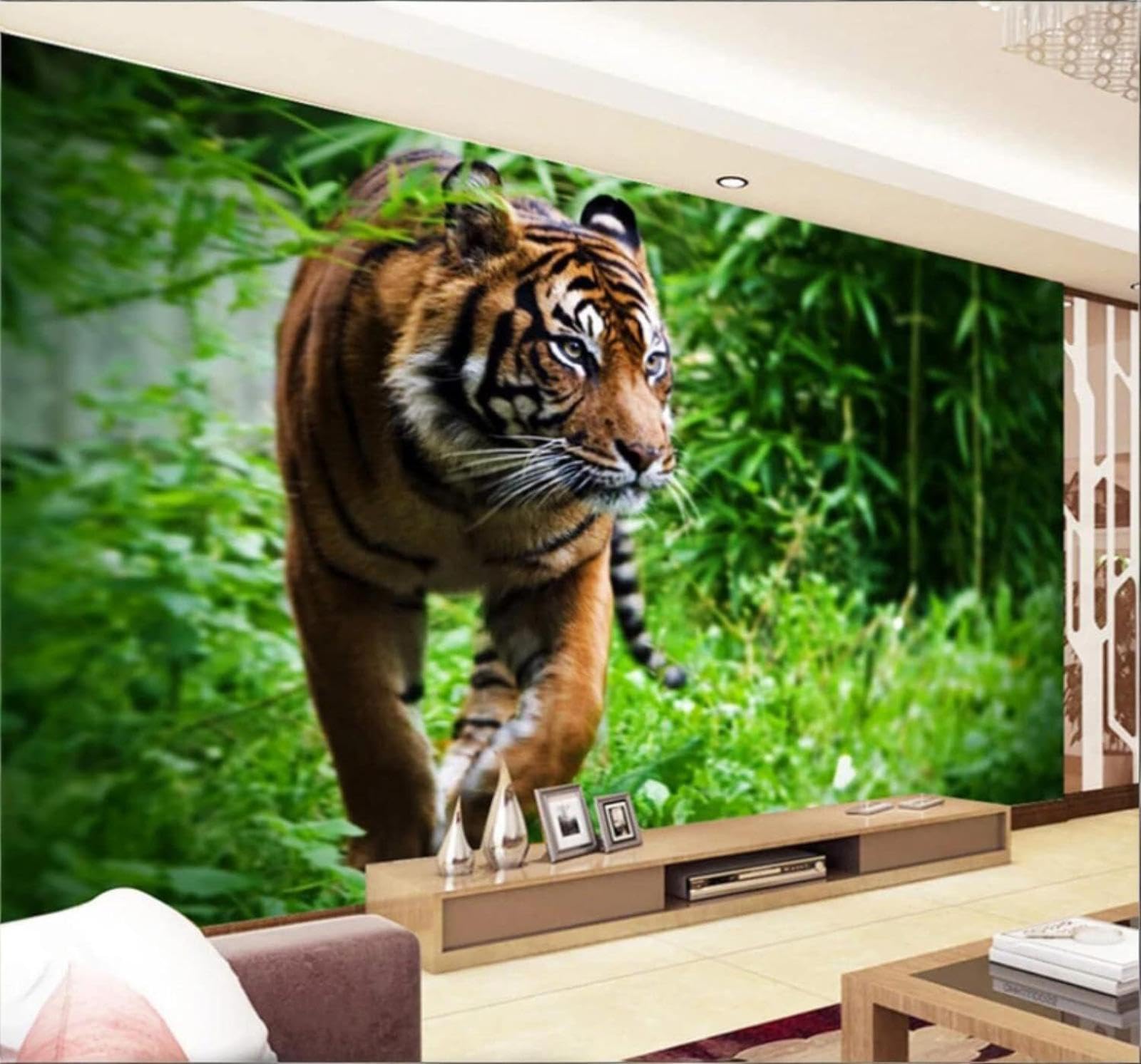 Wallpaper-3D-Xlm 350Cm×256Cm(B×H) Fresh Three Dimensional Green Jungle Tiger 3D Wallpaper Easy Install Feature Office Living Room Sofa Bedroom Tv Background Wall Decoration-350Cm×256Cm