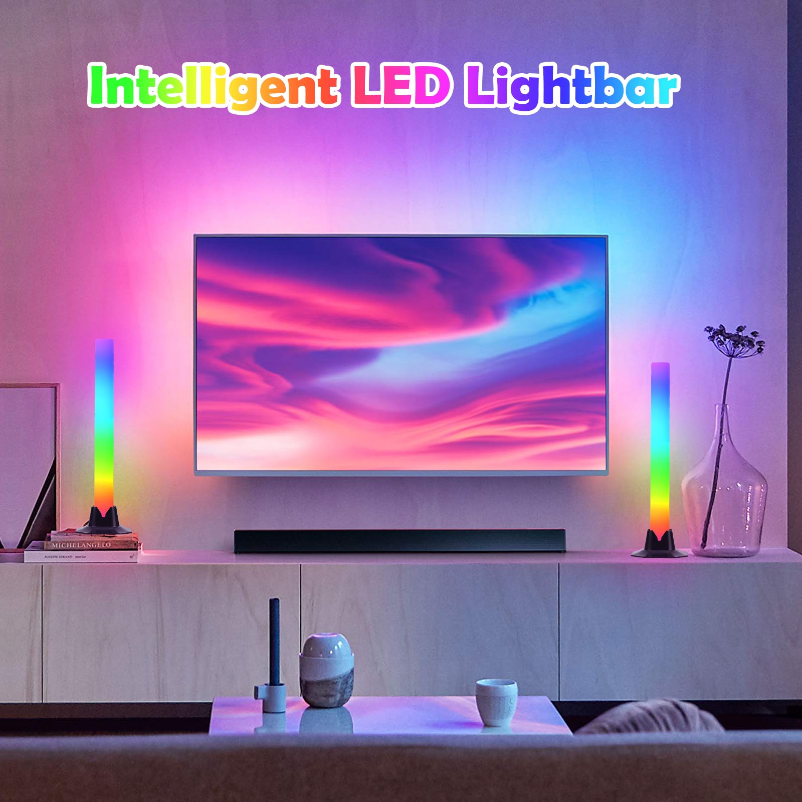 Smart LED Light Bars, Led TV Retroilluminazione Intelligente, Lampada RGB Torre di Illuminazione, Intelligente Arcobaleno con APP e Telecomando per PC, TV, Sala Giochi e Case Copmuter (32CM180°)