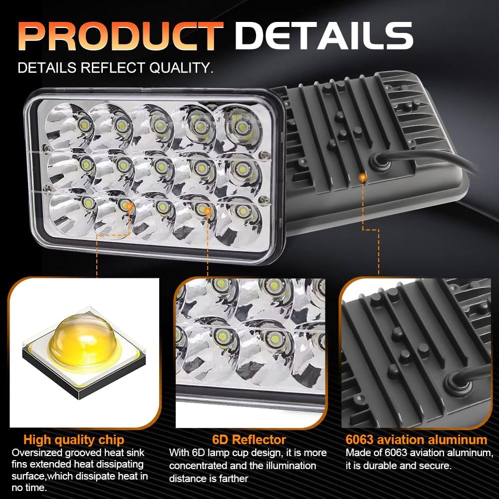 4x6 LED Headlights Approved Hi/Lo Sealed Beam Replacement H4651 H4652 H4656 H4666 H6545 Compatible with Kenworth T600 W900 T800 Truck P-eterbilt 379 S10 RV Freightliner