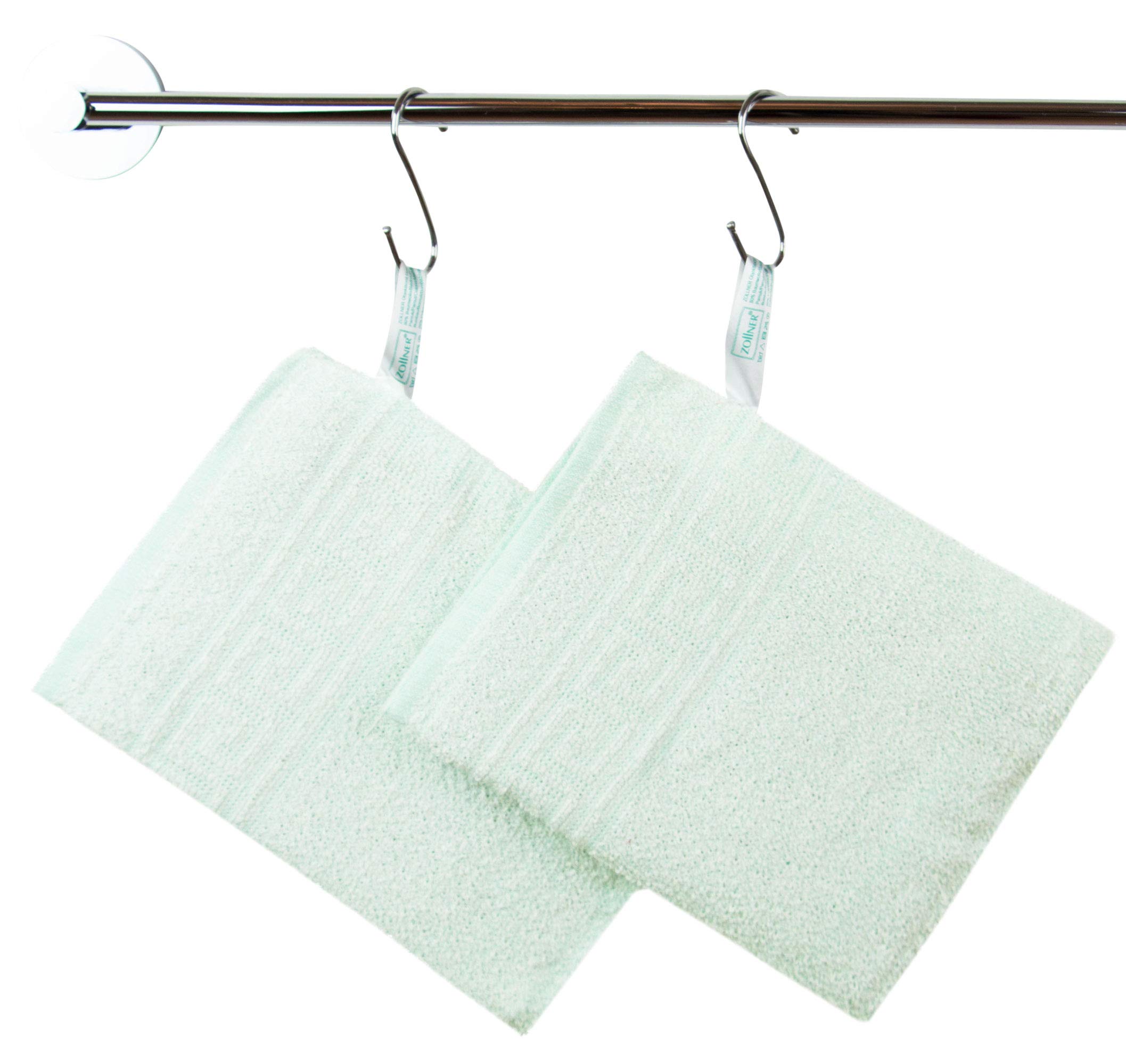 ZOLLNER 20 Manoplas de baño con greca, Verde, 16x22 cm, 80% algodón