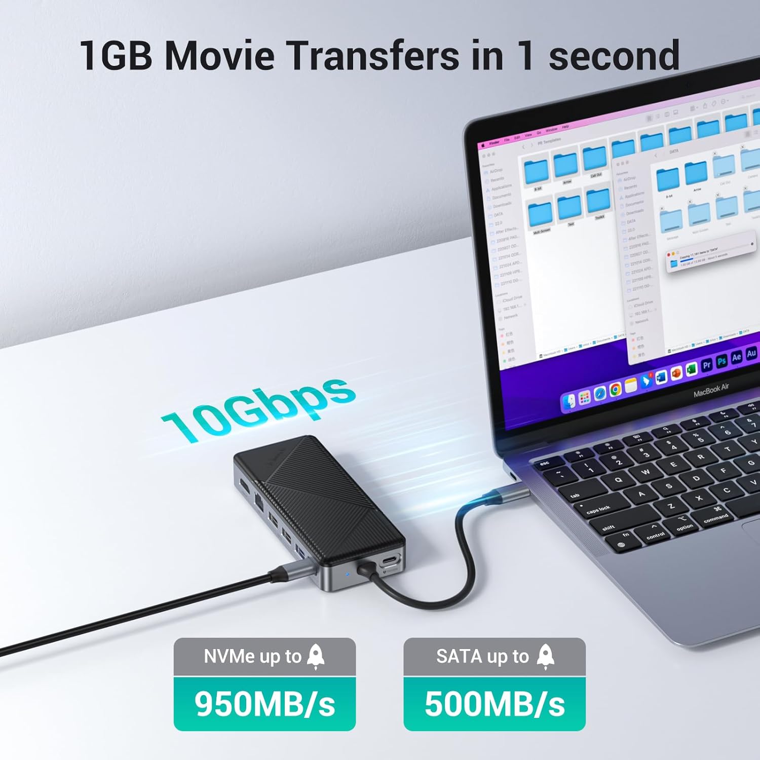 GiGimundo GM28PR M.2 NVMe SSD Docking Station - 10Gbps Multi Ports USB-C Hub, PD100W, HDMI 4K 60Hz, RJ45 Gigabit Ethernet, M.2 Dock for Laptop Mac, Black