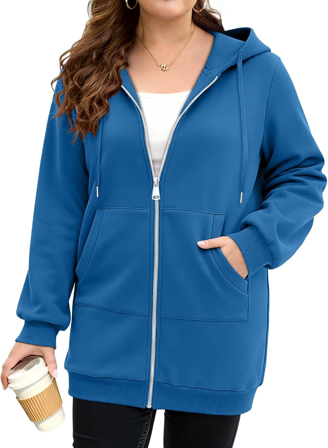 StunShow Womens Plus Size Hoodies Zip Up Oversized Y2k Drawstring Sweatshirt Casual 2025 Fleece Jacket with Pocket - Image 3