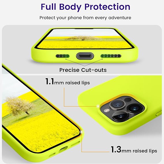 OTOFLY Designed for iPhone 15 Pro Max Case, Silicone Shockproof Slim Thin Phone Case for iPhone 15 Pro Max (6.7 inch), (Fluorescent Green)