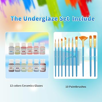 Ceramic Glaze for Pottery, Underglaze Set (12 Colors, 2 oz Jars),Premium Clay Glaze for Handbuilding,DIY Ceramics (Set B)