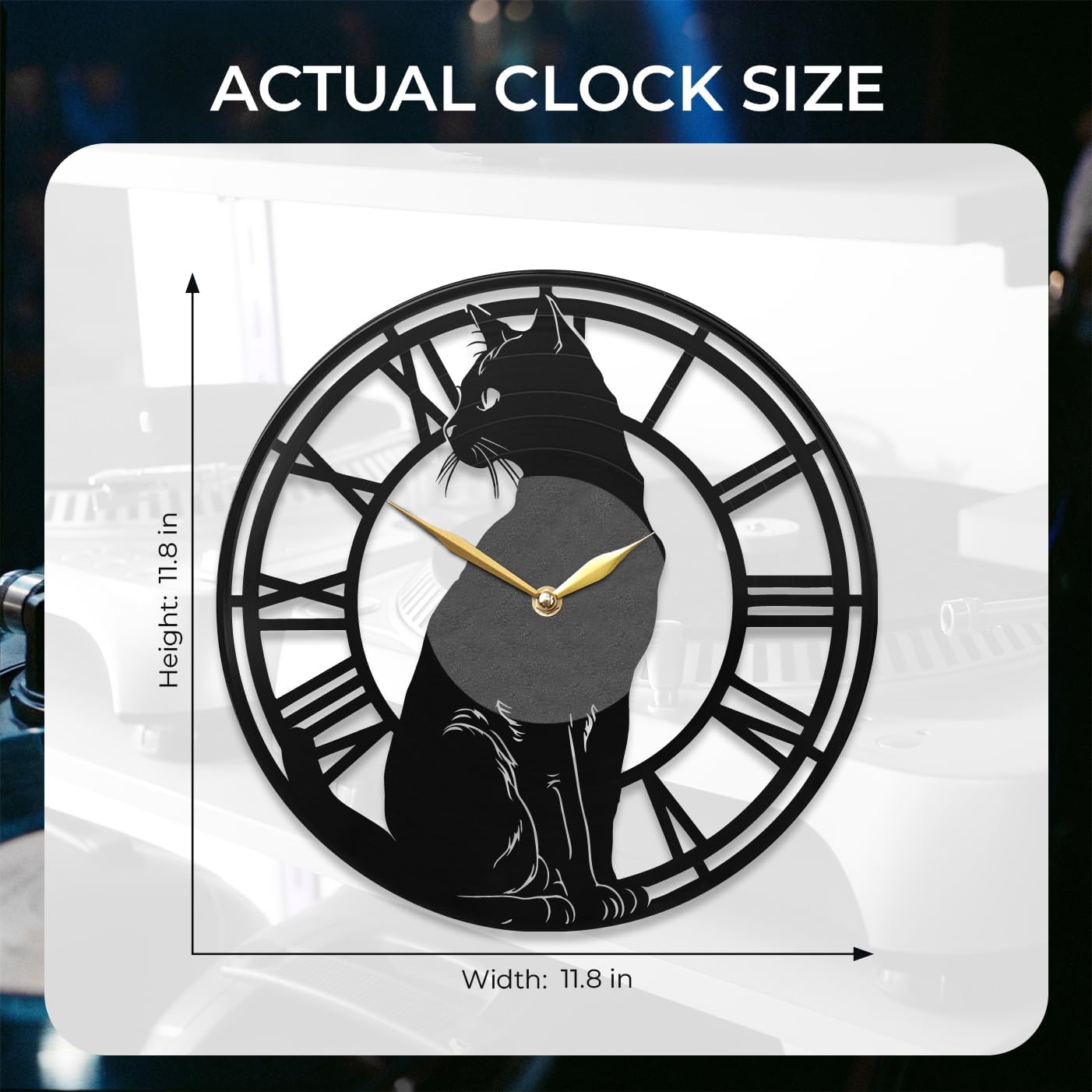 Black Cat Wall Clock, Black Vinyl Record (12" Vinyl Record (Without Backlight))
