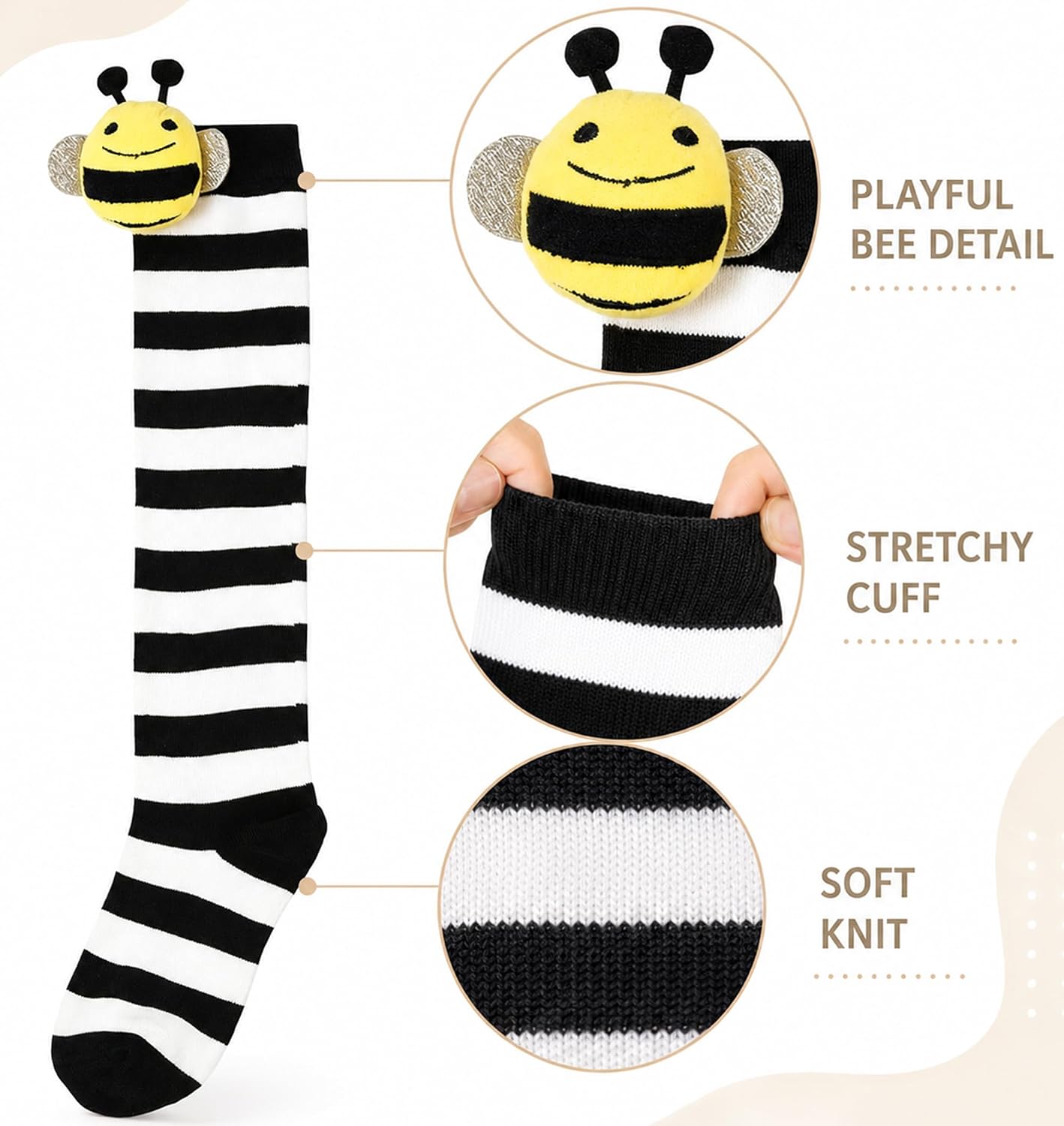 Kids Knee High Socks - Girls Black White Striped Over Knee Thigh High Socks