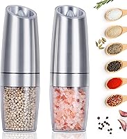 Vista 1 de EasyCom Gravity - Molinillo de sal y pimienta, funciona con pilas con luz LED, grosor ajustable, molinillo de pimienta automático con una mano