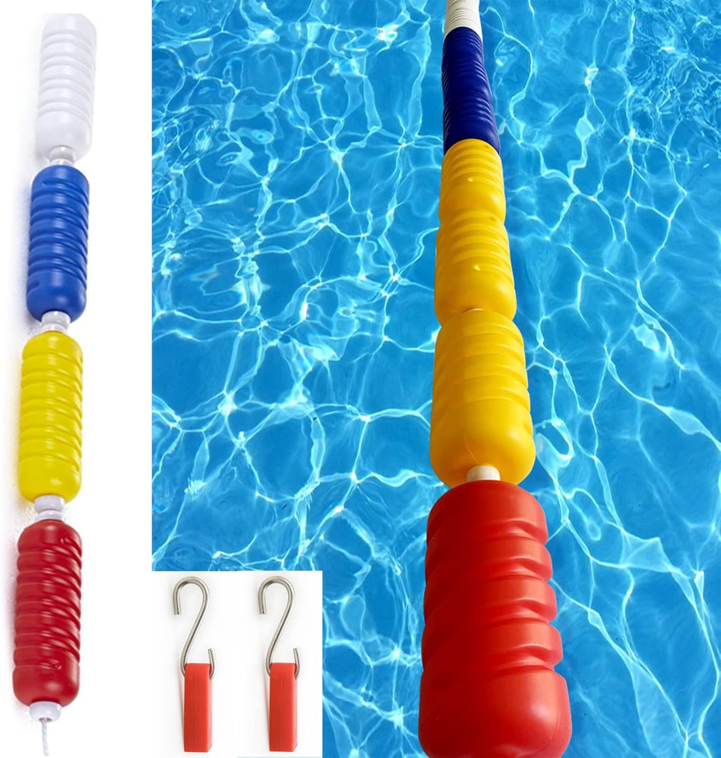 Swimming Pool Safety Ropes with Hooks, Floating Buoys Kits, Marker Line for Dividing Pool Lanes Areas, Eco-Friendly Float Lines, 1-10 M Long
