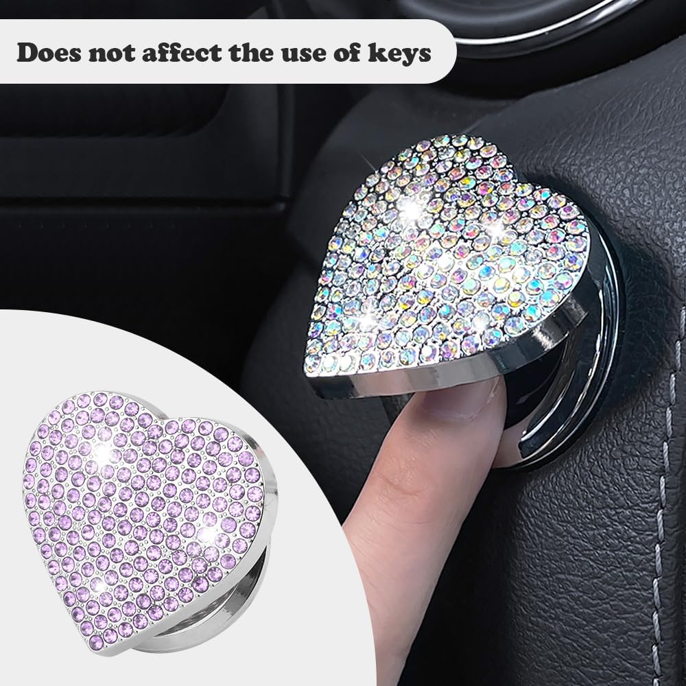 Bling Push Start Button Cover with Rhinestone,Heart Push to Start Button Cover for Car Decor,Diamond Engine Start Buttons Cover Car Accessories Interior for Women & Girl (Purple) image 5