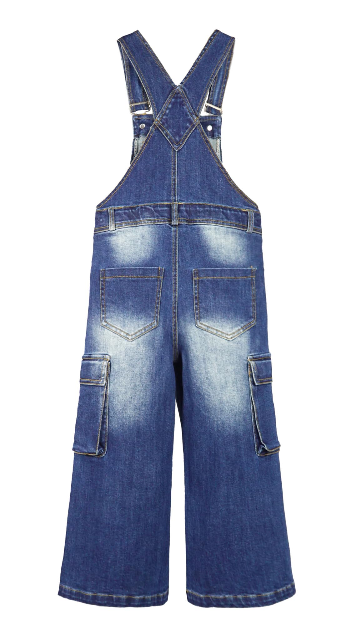 KIDSCOOL SPACE Salopette en jean pour fille, jambe large, accordéon, poches à talons profonds, salopette en jean cargo