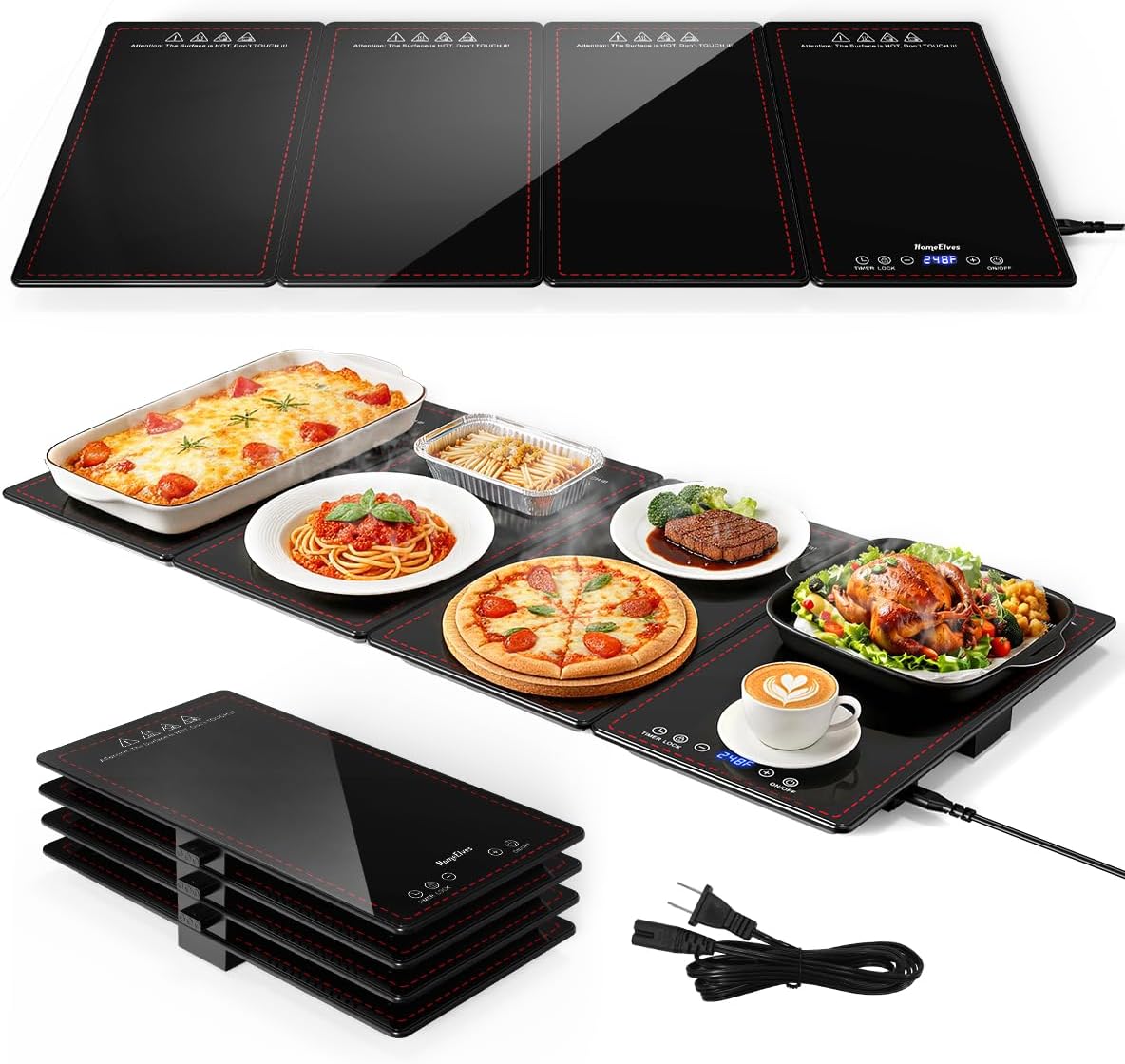 Electric Warming Tray,4-in-1 Modular Food Warmers for Parties Buffet with 10 Temp Settings and 8H Timer,33"x15" Glass Food Warming Mat,Portable Warmer for Catering & Gatherings