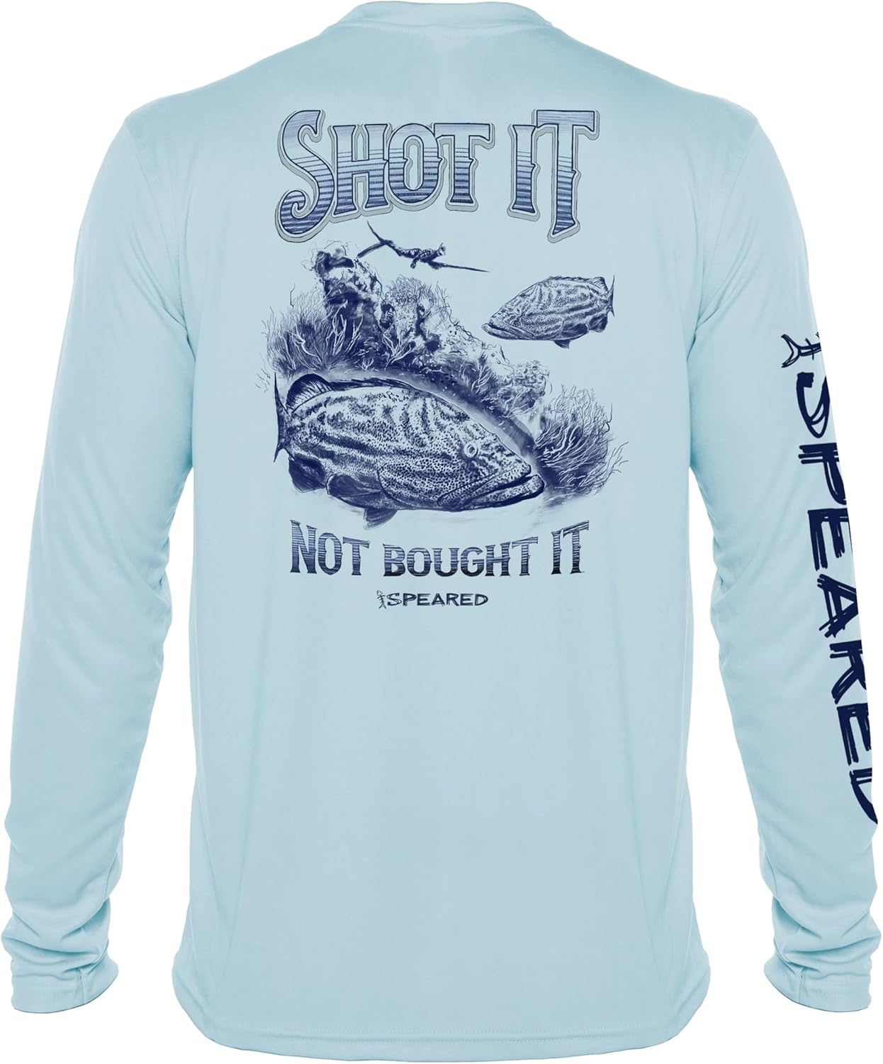 Spearfishing Grouper UV Sun Shirt: UPF 50+ Men's Long Sleeve Men’s Rash Guard for Diving, Fishing: Shot Not Bought