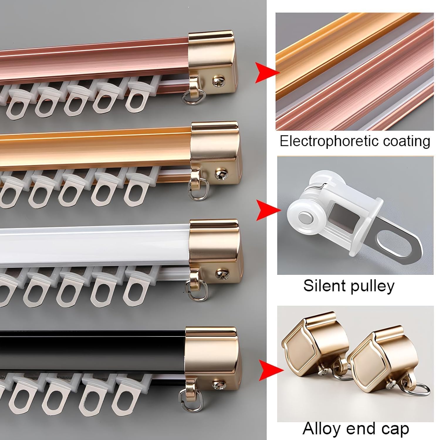 Heavy-Duty Room Divider Curtain Track Set - 1.6m Aluminium Rails for Stylish Living Room & Bedroom, Ceiling or Wall Mount, Elegant Rose-Wall Design (2 x 80cm)