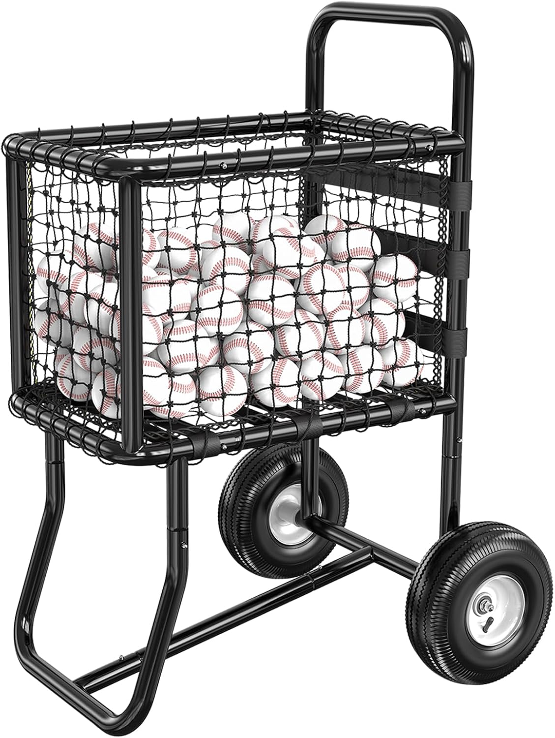 Sports Baseball Cart with Wheels, Large Softball Caddy Ball Baseball Transport Cart for Field & Training, Holds 300+ Baseballs or 150 Softballs, with 6m Self-Adhesive Hook and Loop Tape