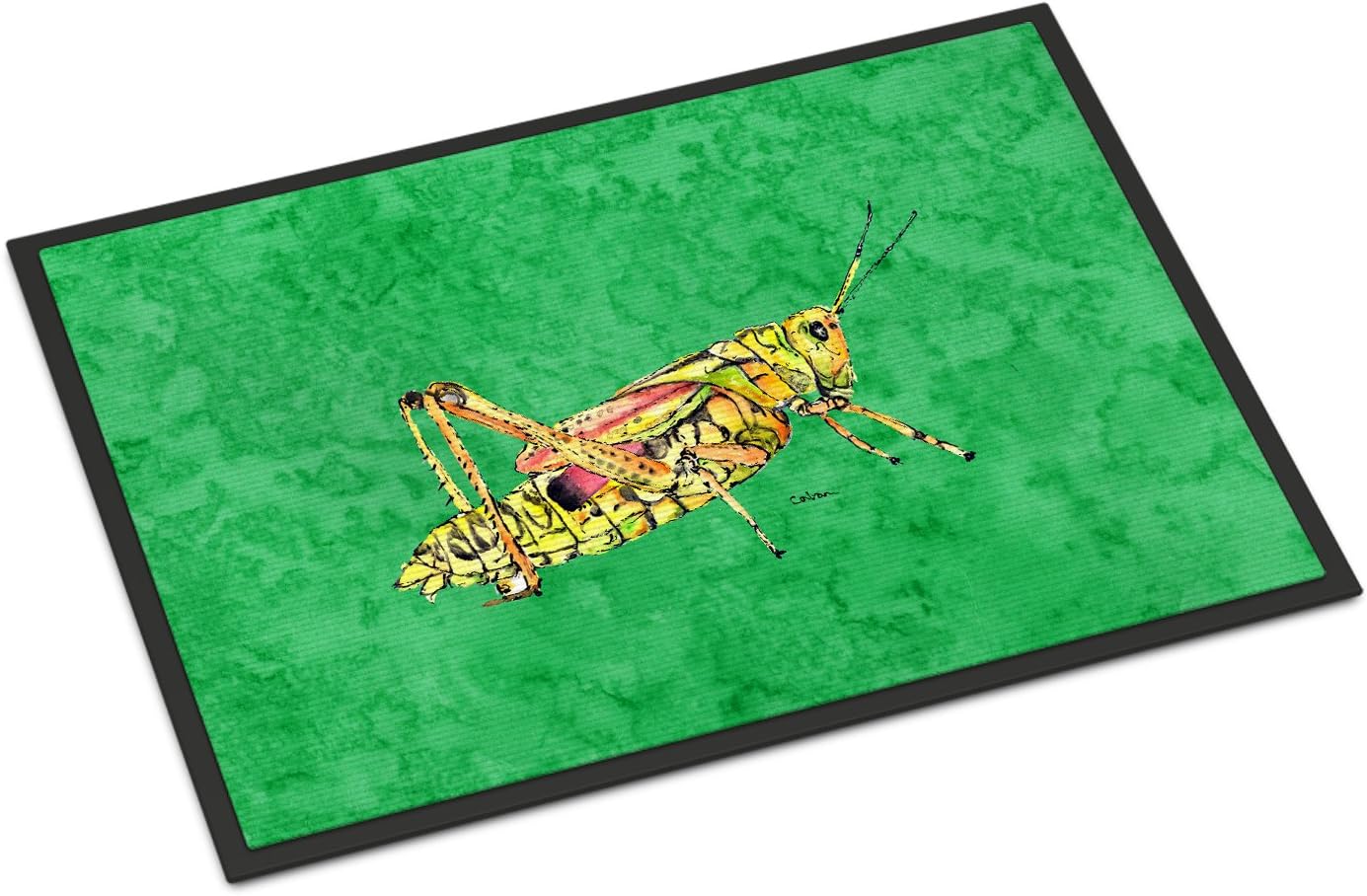Caroline's Treasures 8849MAT Grasshopper on Green Doormat 18x27 Front Door Mat Indoor Outdoor Rugs for Entryway, Non Slip Washable Low Pile, 18H X 27W