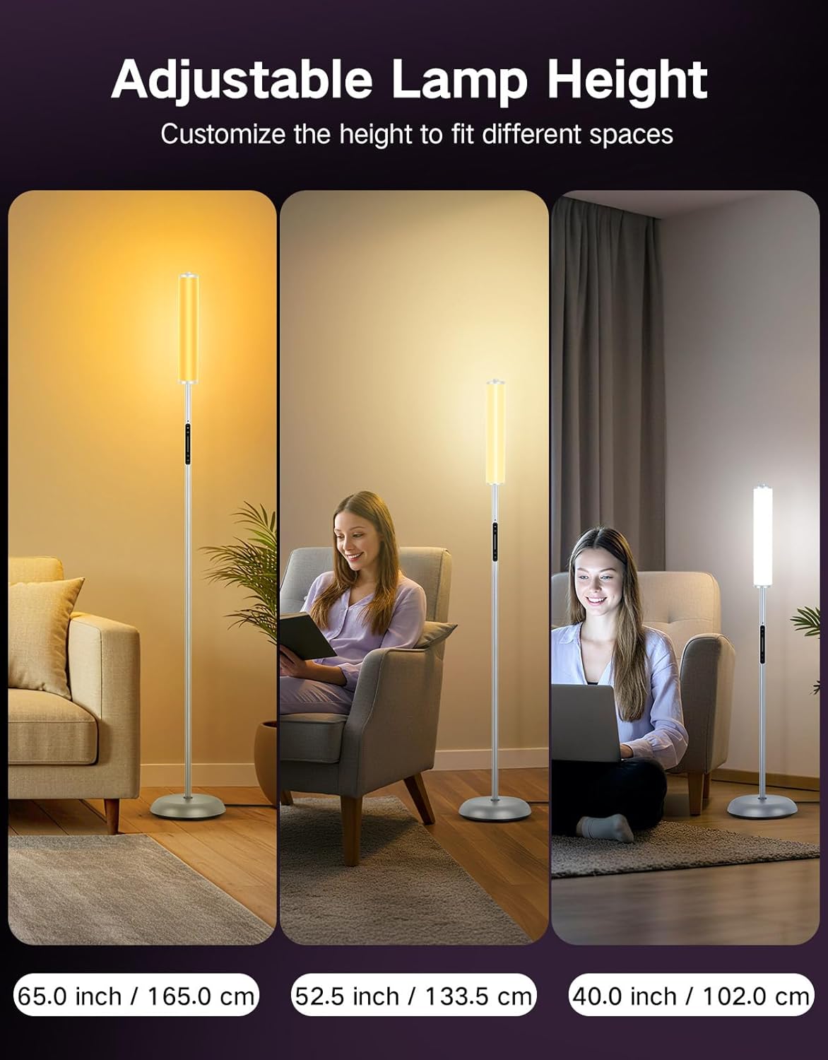 OUTON Corner Floor Lamp with Remote, Touch & App Control, RGB Color Changing Standing Lamp with 32 Modes, 360 Lighting, 3 Color Temperatures, Dimmable 66 in Tall Lamp for Living Room Bedroom,Grey
