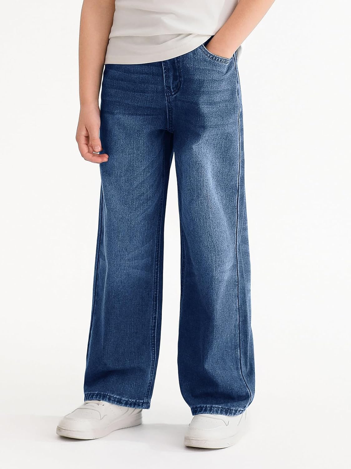 Haloumoning Boys Casual Baggy Denim Pants Kids Elastic Waist Wide Leg Jeans with Pockets 5-14 Years - Image 2