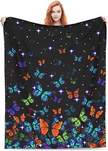 Bonita manta de mariposa voladora, regalos para mujeres y niñas, hermosas mariposas negras, manta de franela súper suave y acogedora para sofá,