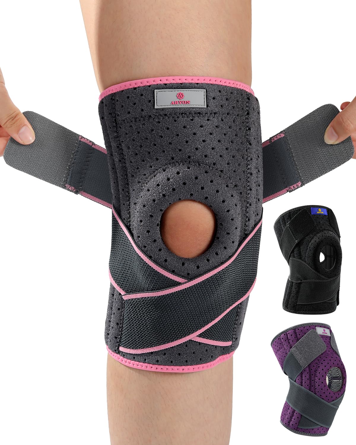 ABYON Adjustable Knee Brace for Meniscus Tear - Maximum Knee Support for Men and Women with Dual Side Stabilizers & Crossed Compression Straps for ACL