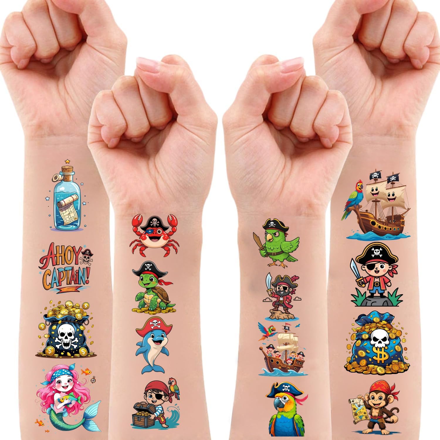 108個 海賊船 航海 カット済み 一時的なタトゥー 子供用 | とてもかわいいテーマ 誕生日パーティー 記念品 用品 装飾 人魚の