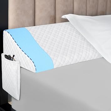 Kayfia Full Size Bed Wedge Pillow for Headboard Bed Gap Filler with Pocket Close Gap 0-8" Prevent Pillow Loss Triangle Foam Mattress Filler for Gap Between Wall and Mattress White, 54"x10"x6"