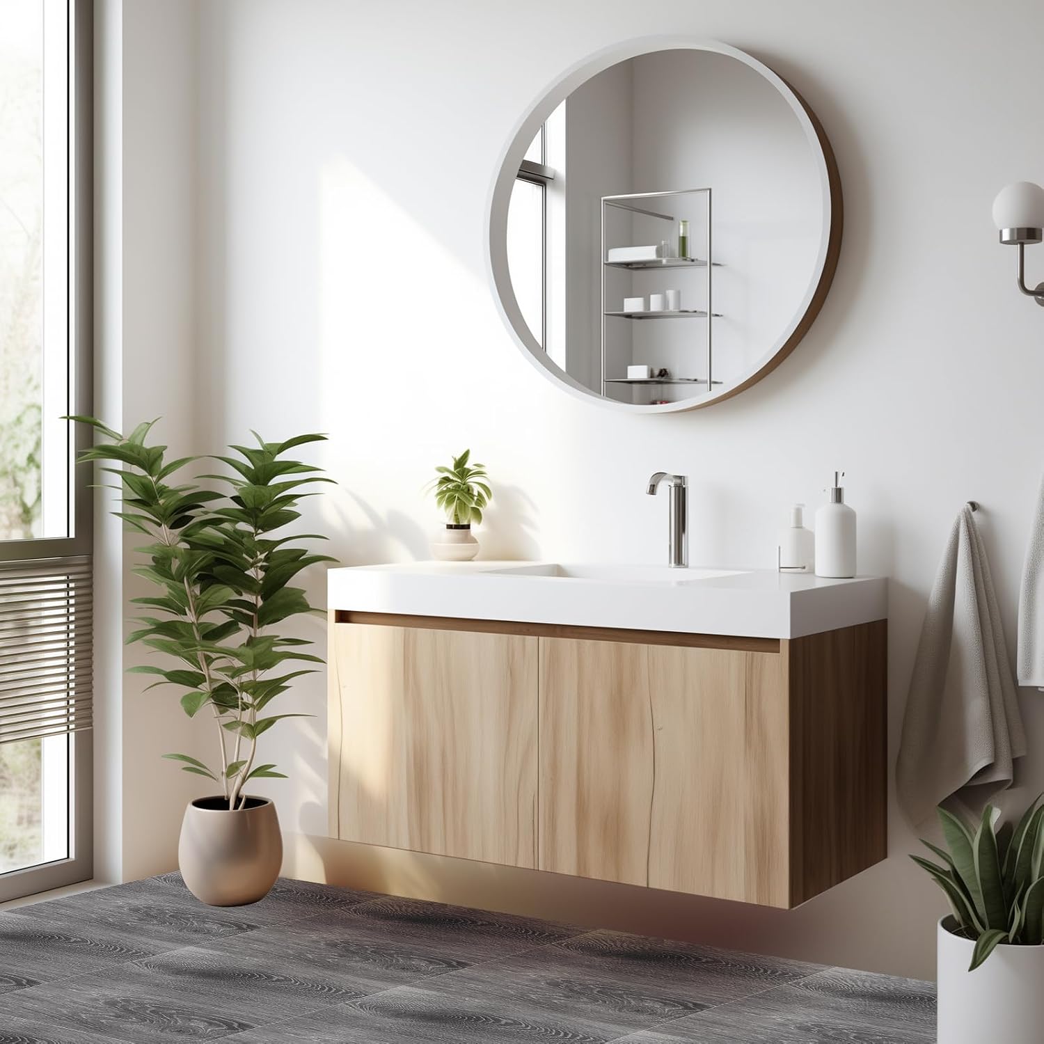 40 Sheet 12x12 Peel and Stick Floor Tiles Waterproof Vinyl Flooring Striated Wood Vinyl Floor Tiles Laminate Flooring Self Adhesive Sticky Tiles Clearance for Bathroom Kitchen Basements