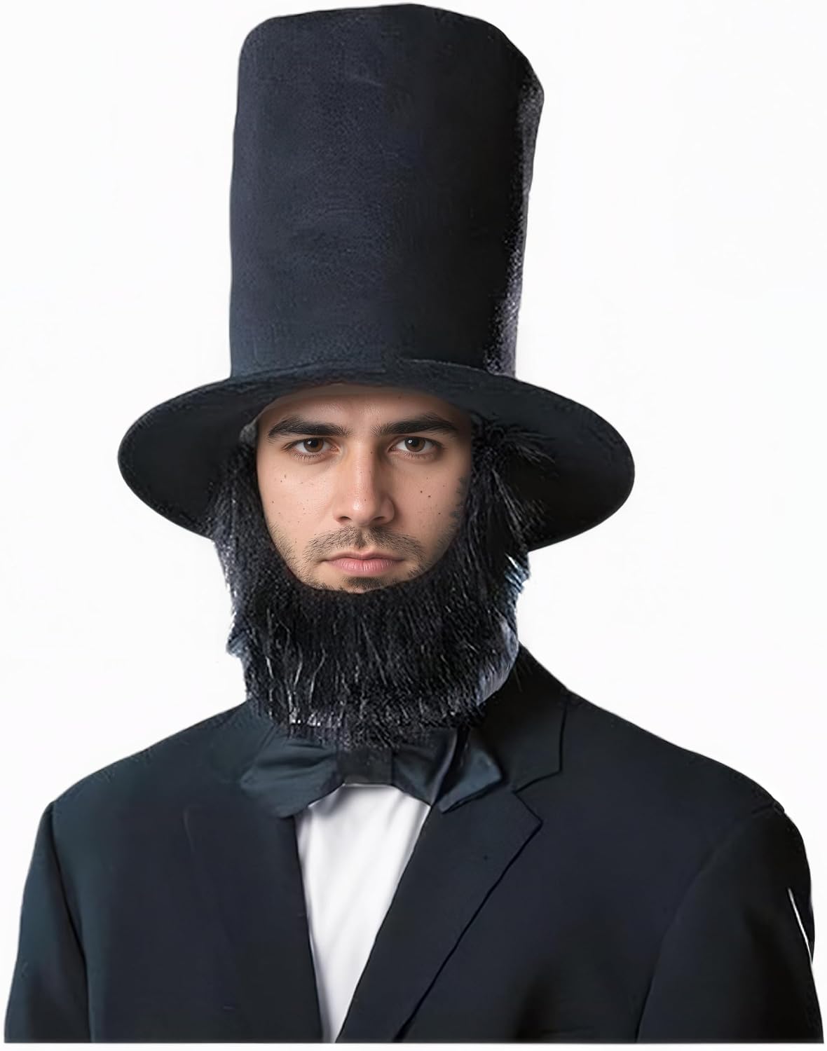 3 Pcs Gentleman President Top Hat Necktie Beard Set Funny Party Patriotic Costume for Patriotic Day Halloween Cosplay Dress Up Costume