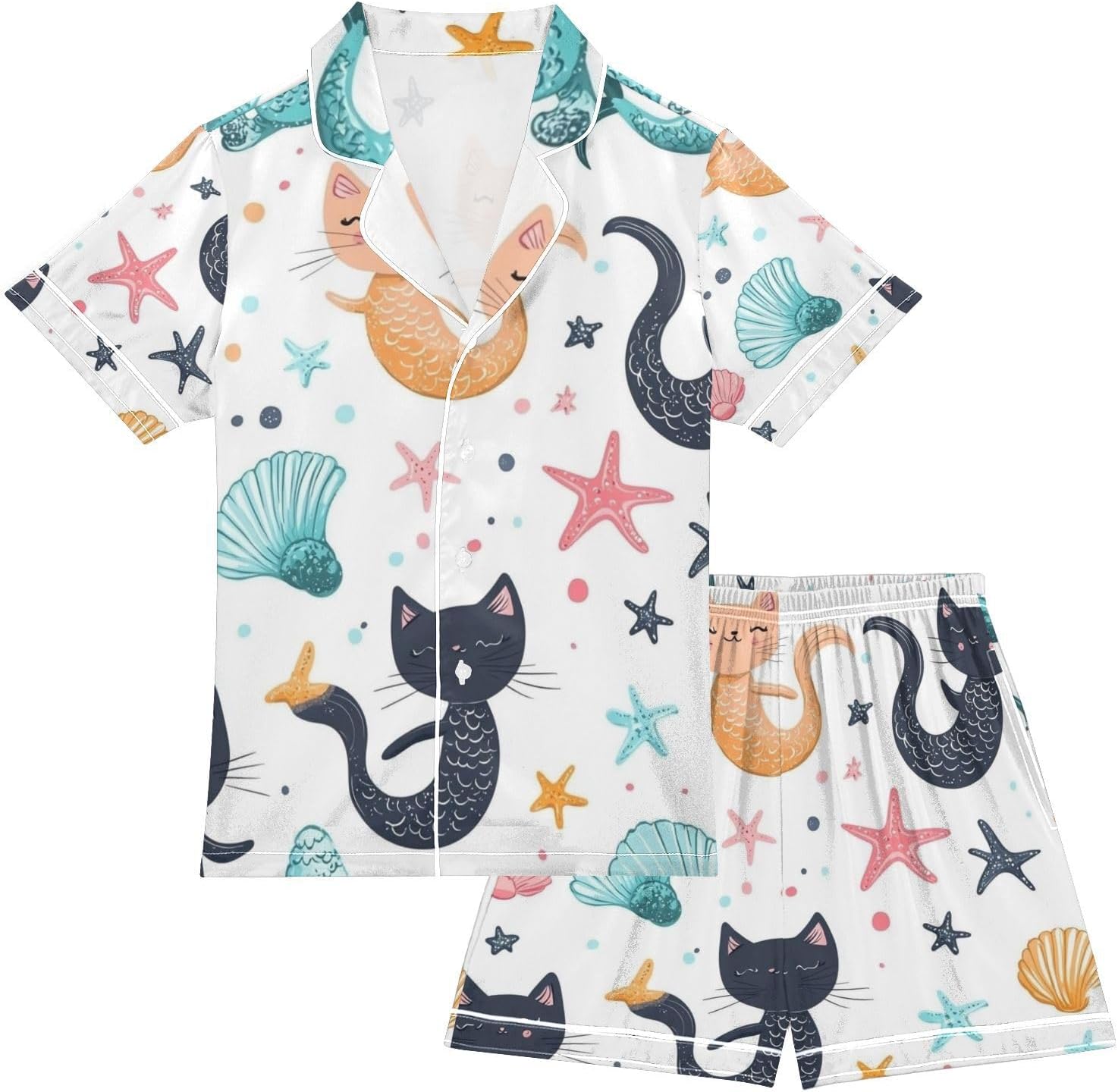 Silk Pajamas Sets Soft Satin 2 Piece Pjs Set Short Sleeve Sleepwear Nightwear