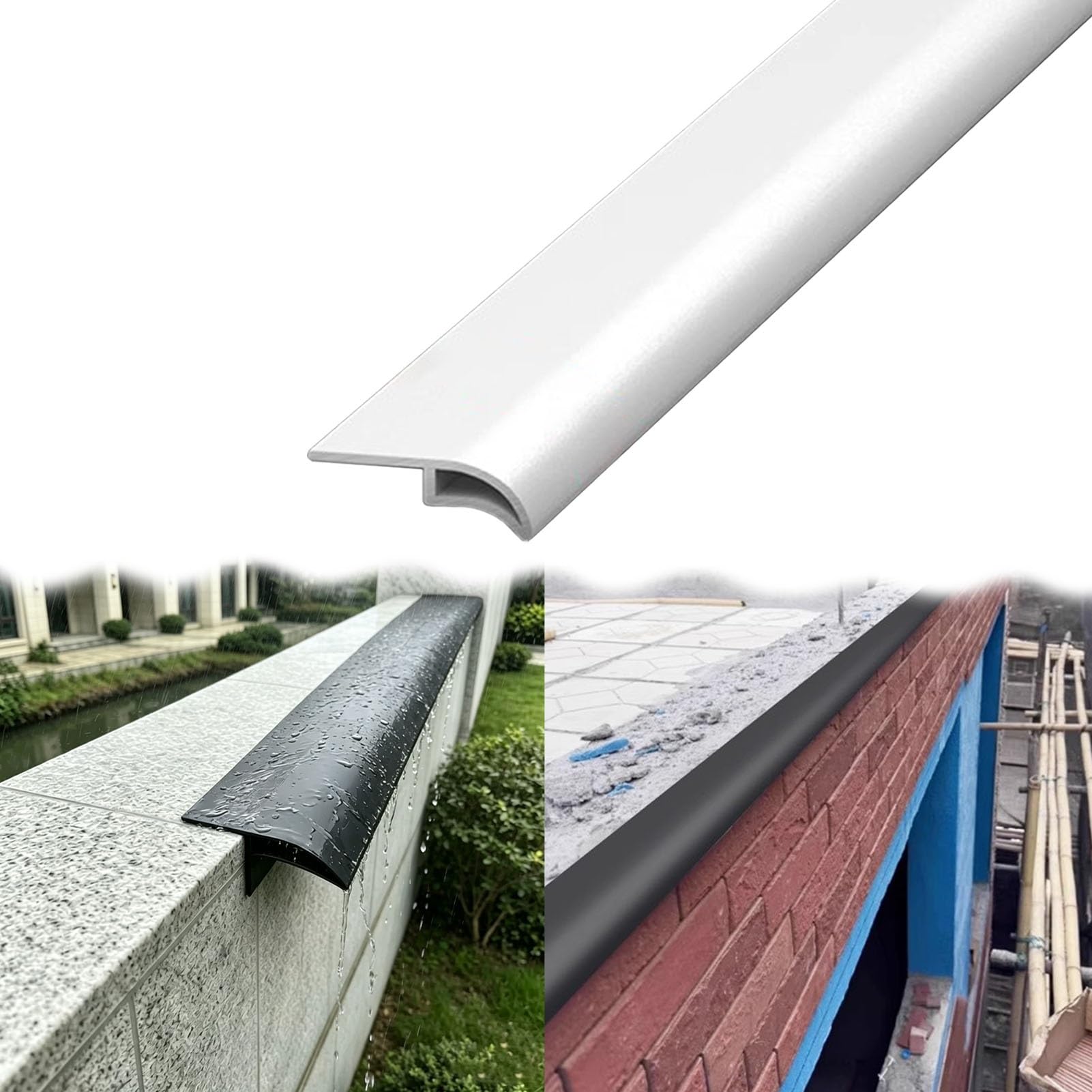 Soglia di Dislivello Pavimento Gocciolatoio Esterno per Tetto a Becco D'aquila, Profilo di Gocciolamento Metallico per Davanzale/Balcone, Grondaia di Deviazione Dell'acqua Piovana(White,14mm (0.6in))