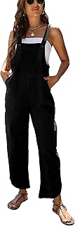 Mundoven Baggy Loose Linen Overalls for Women Dual Pockets Adjustable Straps Casual Bib Jumpsuit Suspender