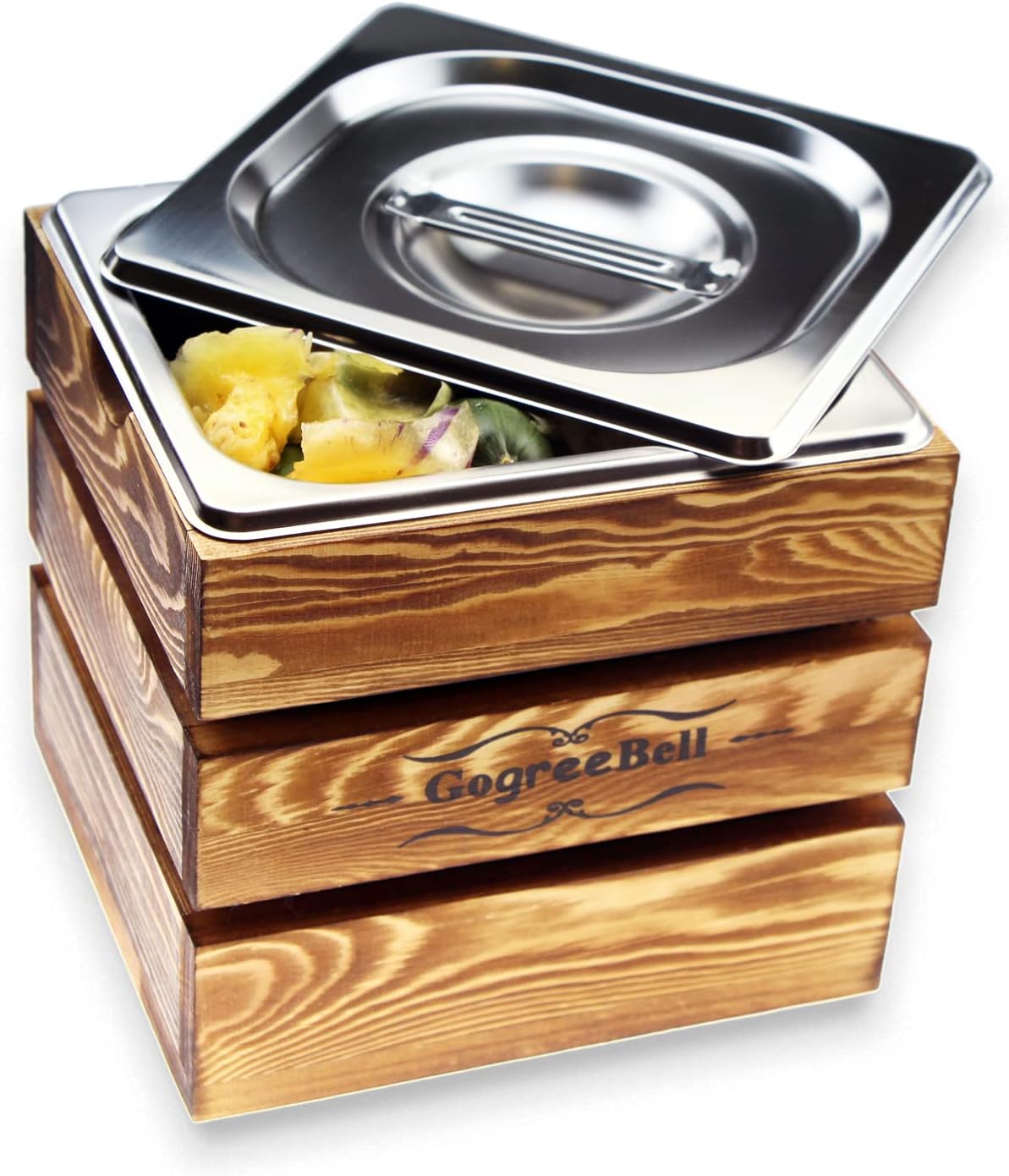 Gogreebell Compost Bin KitchenCountertop Compost bin with lid & Pine