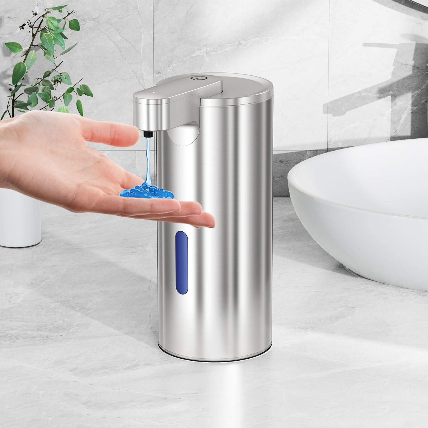 Fachixy Seifenspender Automatisch aus Edelstahl, Berührungsloser Sensor, USB-C Wiederaufladbar mit 2000 mAh Akku, 3-Stufig Einstellbar, 340 ml, IPX4 Wasserschutz für Bad, Küche und Toilette, Silber