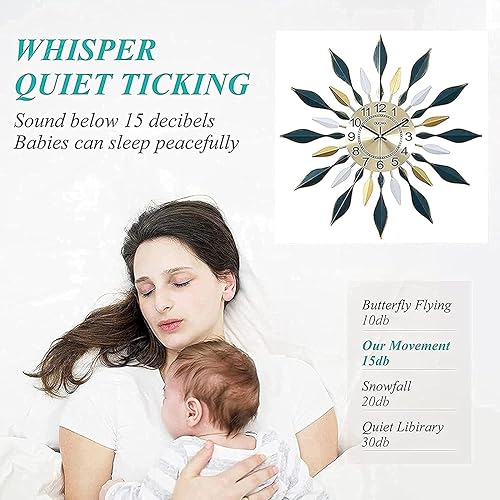 Miniatura 5 de XIALIUXIA Reloj de pared grande de metal, reloj de pared nórdico, minimalista, moderno, silencioso, 3D, sin tictac, reloj de pared para sala de