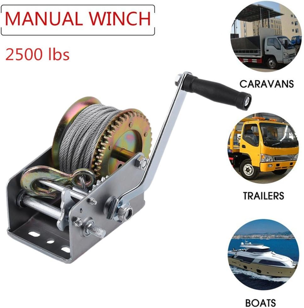 Cartkningts Car Boat Heavy Duty Hand Winch 2500LB + 20m Cable and Hook