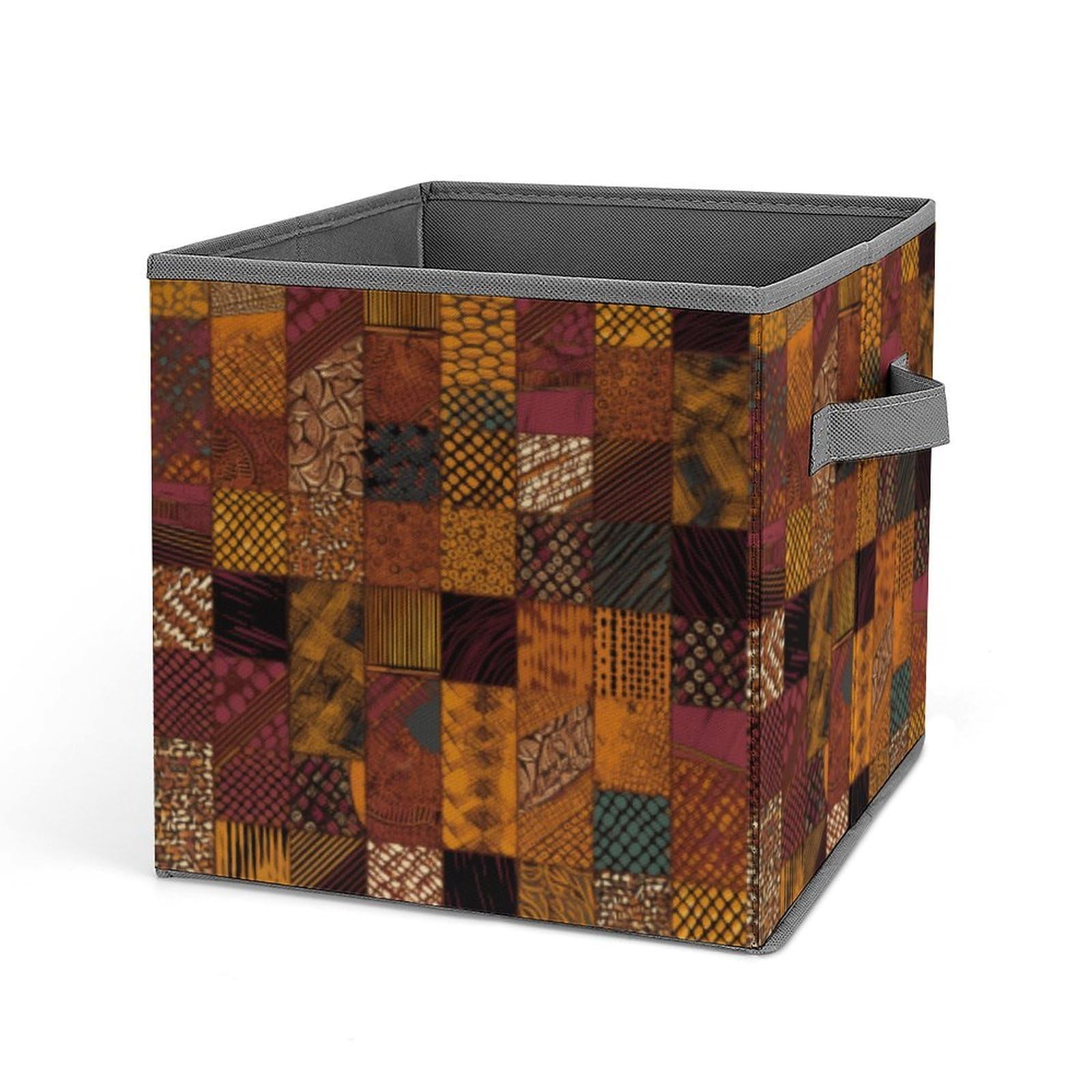 DWVTSLH African Style Patchwork Cube Storage Bins with Handle, Foldable Storage Cubes, 11 Inch Large Storage Baskets, Washable Fabric Closet Organizer for Shelves, Decorative Clothes Storage Boxes