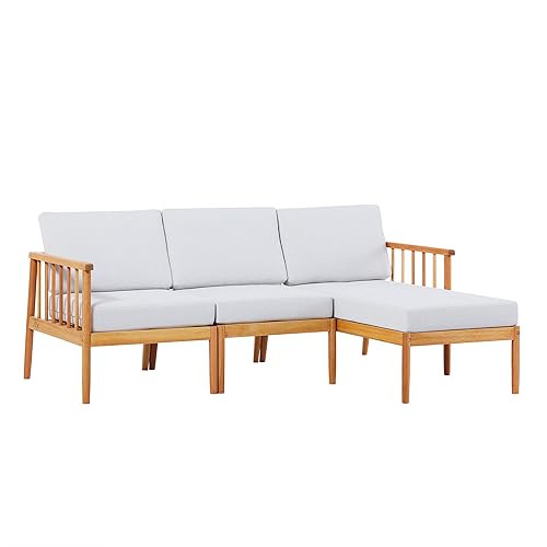Walker Edison Dekian Modern 3-Piece Spindle-Side Solid Acacia Patio Sectional,