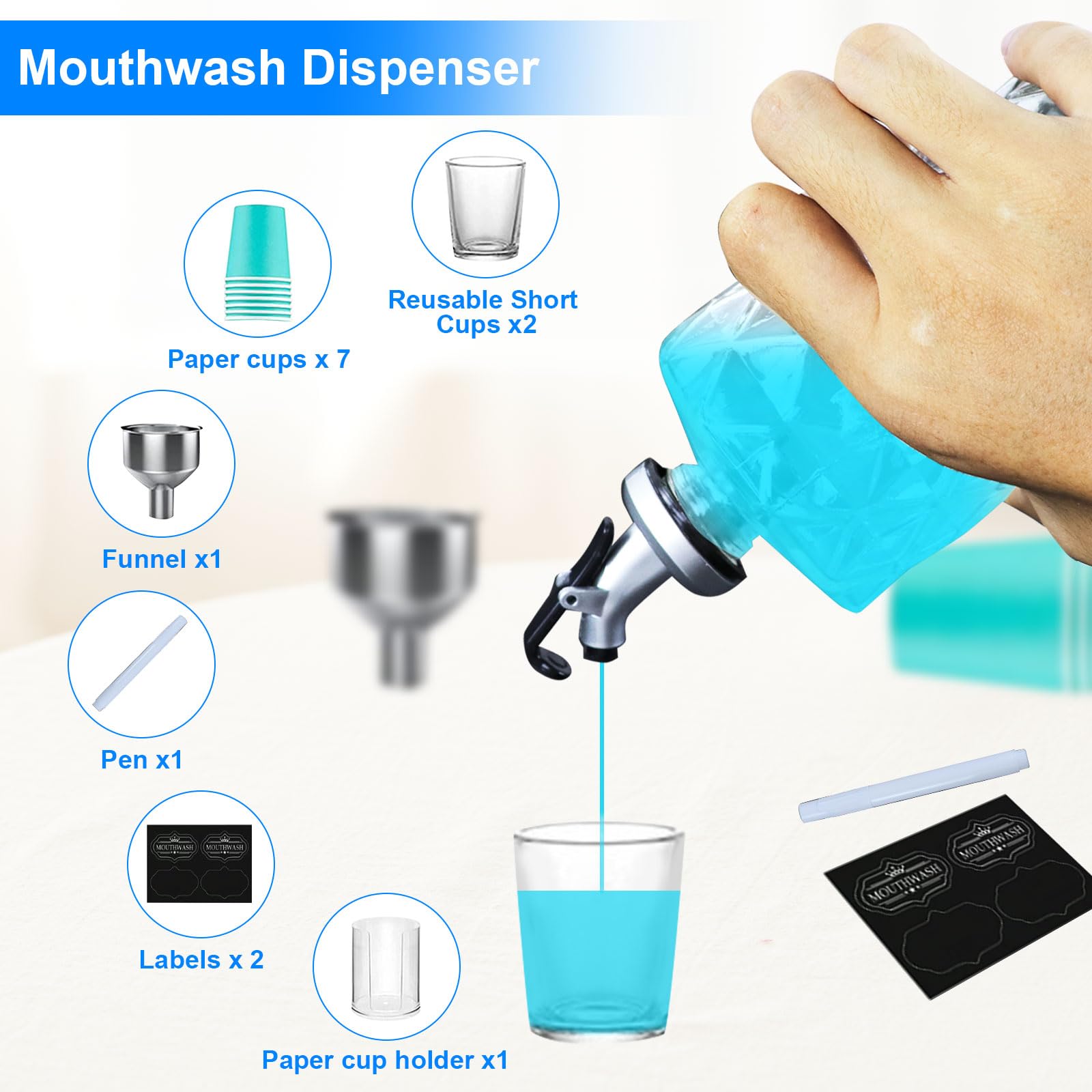 Tiyafuro Mundspülspender Aus Glas - 250ml Badezimmer Dekanter Mit Becher