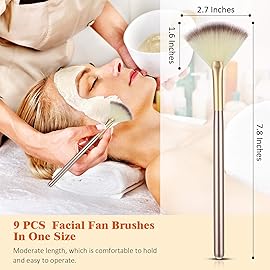 9 Pieces Facial Fan Mask Brushes, Soft Facial Applicator Brushes Tools for Peel Glycolic Makeup for Mud Cream(Champagne)