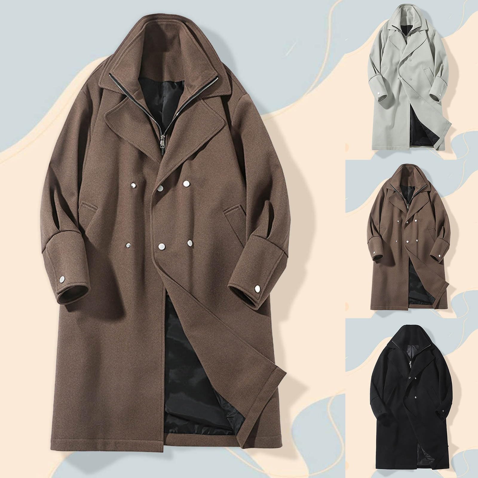 Genérico Gabardina Lana Hombre CláSico Chaqueta de Transición Abrigo de Dos Filas Estilo Británico Largo Abrigo de Invierno con Forro Desmontable para Actividades Al Aire Libre