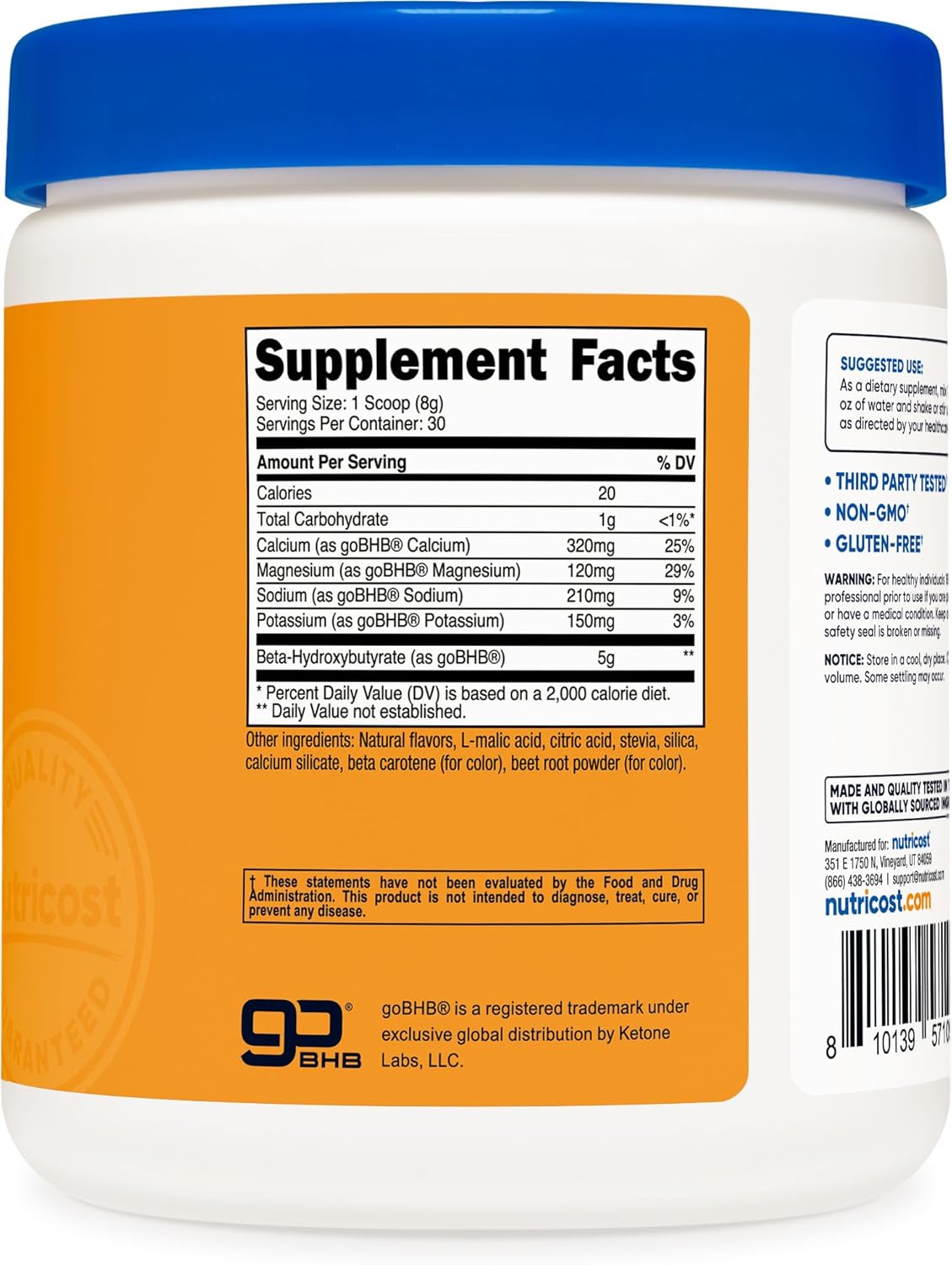 Nutricost BHB Salts Drink Mix (30 Servings, Peach Mango Flavored) (5G BHB Per Serving) - 0G Total Sugars, Vegetarian Product