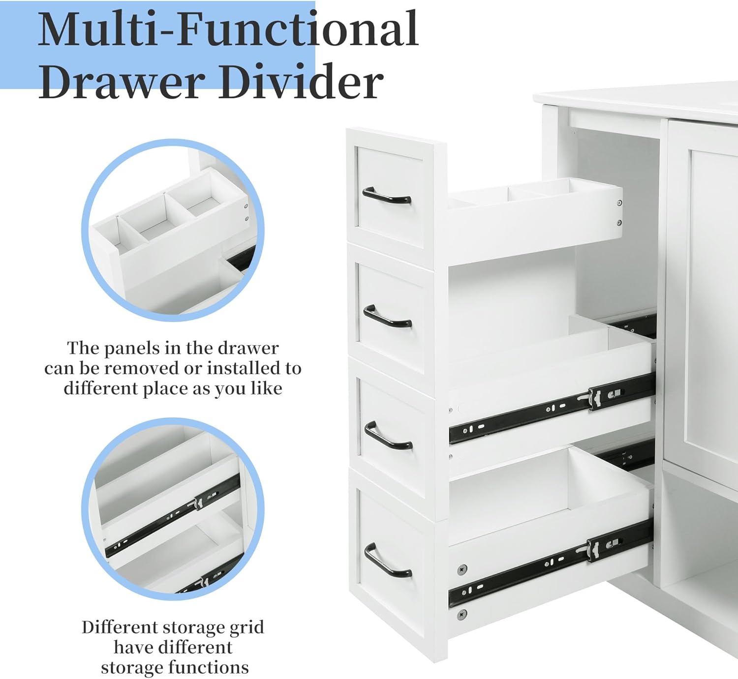 Virubi 36 in Modern Bathroom Vanity with Sink,2 Drawers,2 Doors and Open Shelf, Wood White Single Bathroom Sink Cabinet,Freestanding