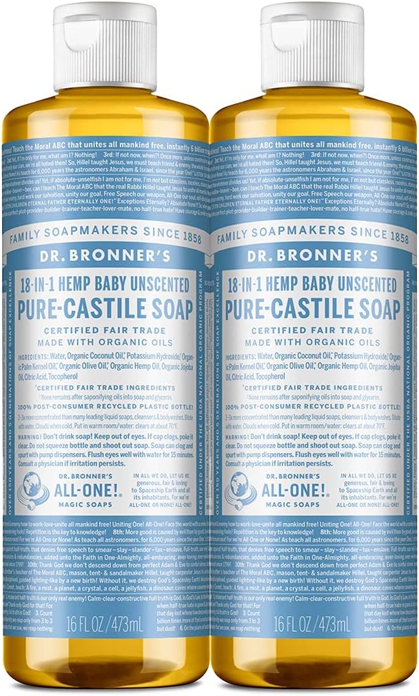 Dr. Bronner’s PureCastile Liquid Soap (Baby Unscented, 473 mL, 2