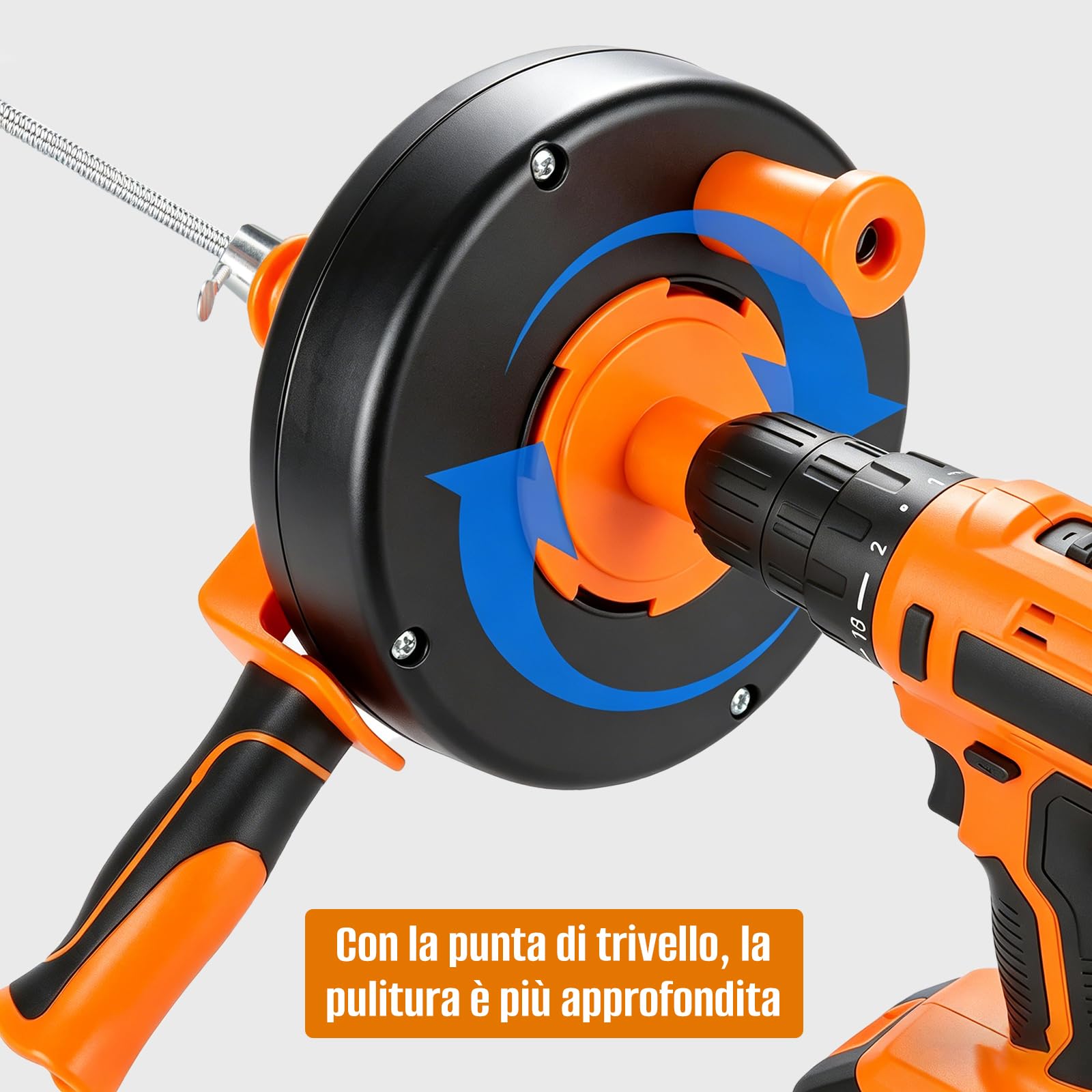 Spirale per la pulizia dei tubi, 13 m, a spirale, con inserto per trapano e guanti impermeabili, per una pulizia dei tubi ecologica, per cucina, lavandino, vasca da bagno