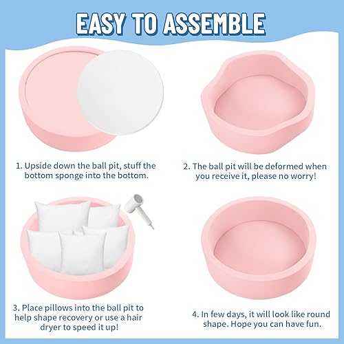 Miniatura 6 de Wilwolfer Piscina de bolas de espuma para niños pequeños con 100 bolas, grande para bebés con esponja viscoelástica suave, corralito para bebés para